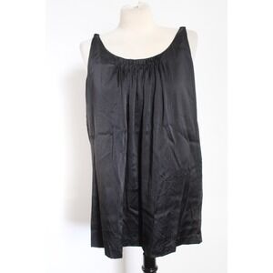 Eileen Fisher M Black Silk Satin Smock-Neck Tank Top